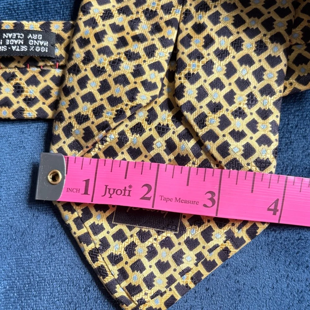 Brioni 100% Silk Hand Made Italian Gold and Black Geometric Tie